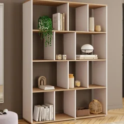 Étagère bibliothèque 4 niveaux blanc et effet bois 143 cm