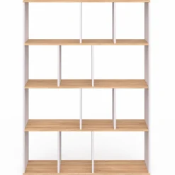 Étagère bibliothèque 4 niveaux blanc et effet bois 143 cm