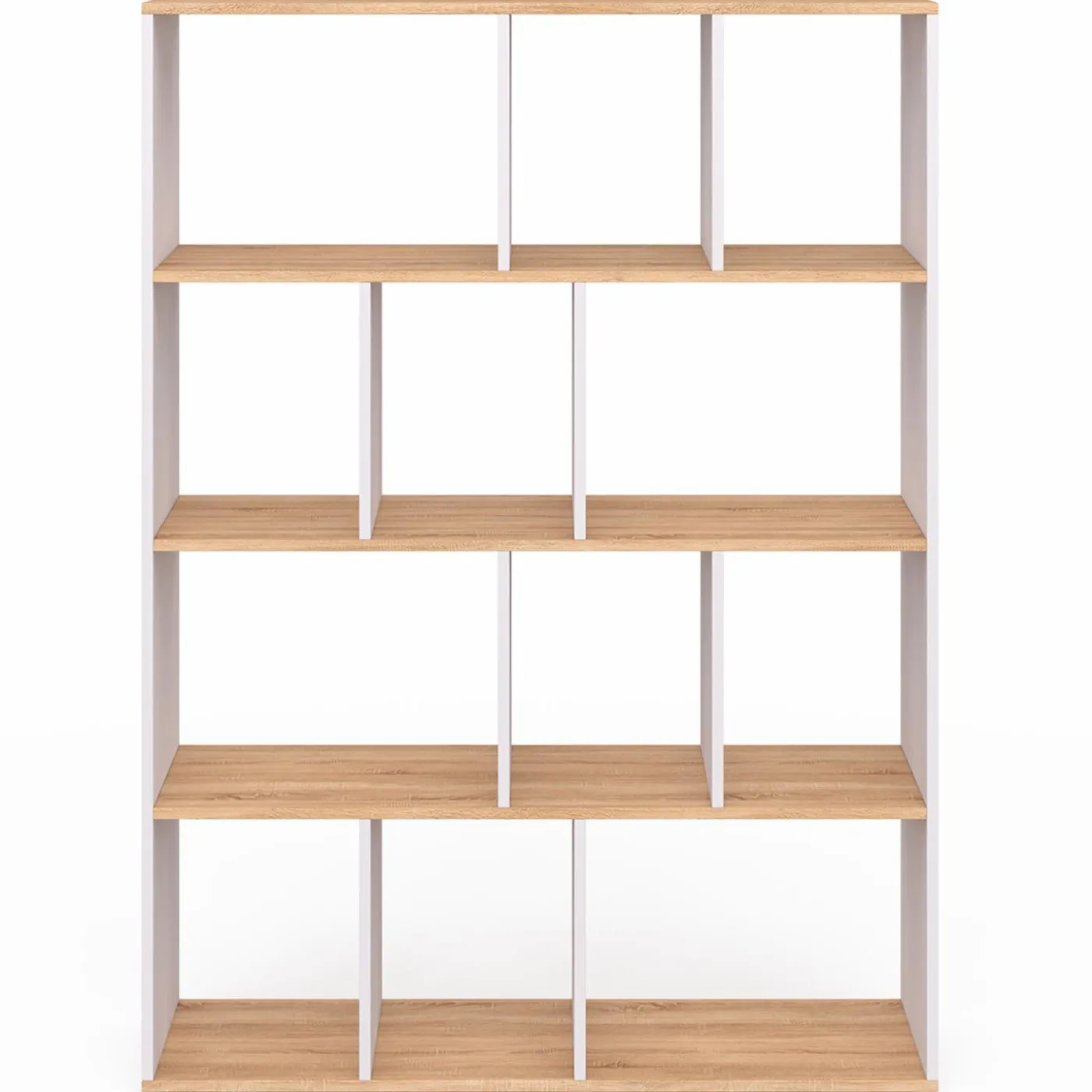 Étagère bibliothèque 4 niveaux blanc et effet bois 143 cm