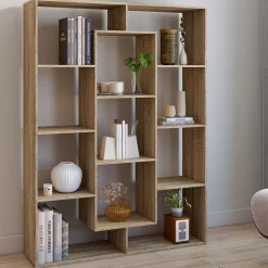 Étagère bibliothèque avec 11 compartiments effet bois