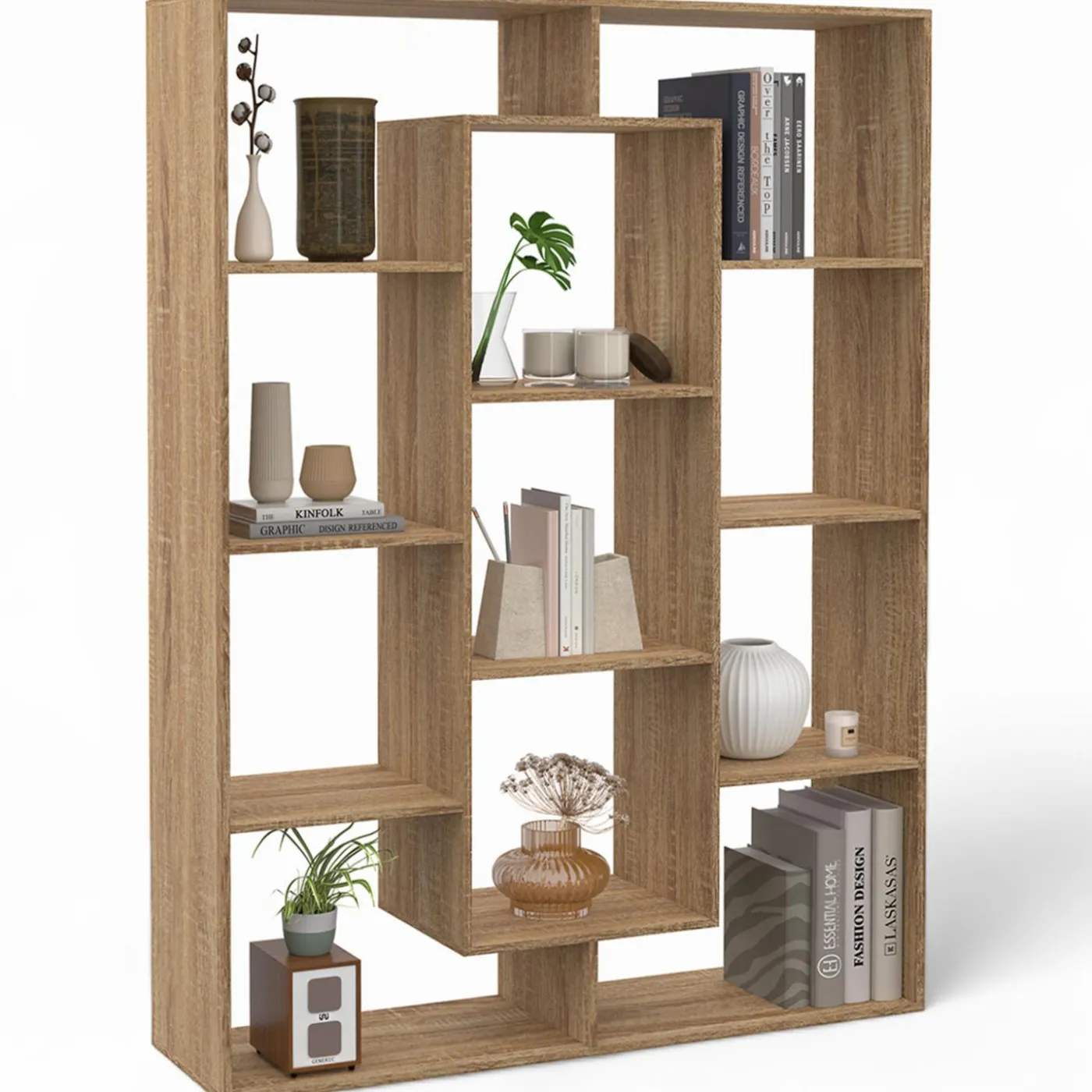 Étagère bibliothèque avec 11 compartiments effet bois