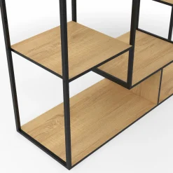 Étagère bibliothèque bois et métal 143 cm 11 compartiments style industriel