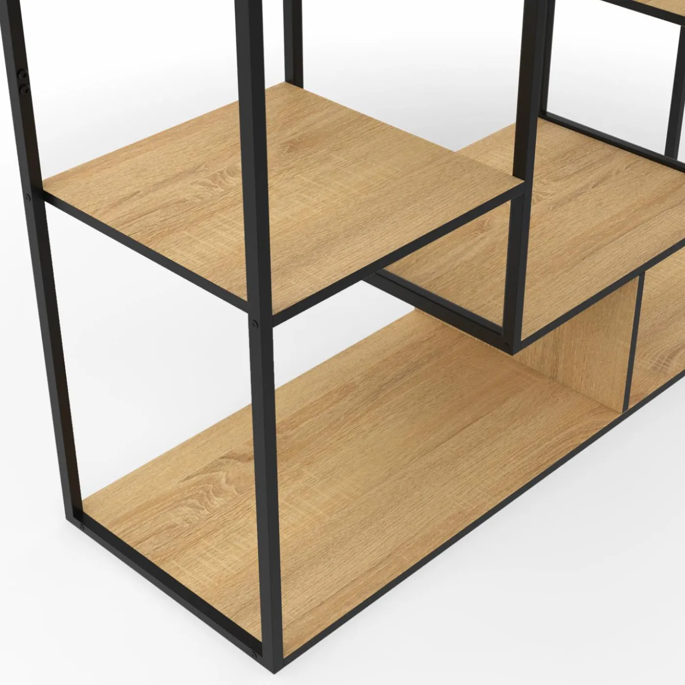 Étagère bibliothèque bois et métal 143 cm 11 compartiments style industriel