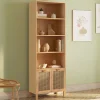 Étagère bibliothèque cannage et bois 4 niveaux avec placard