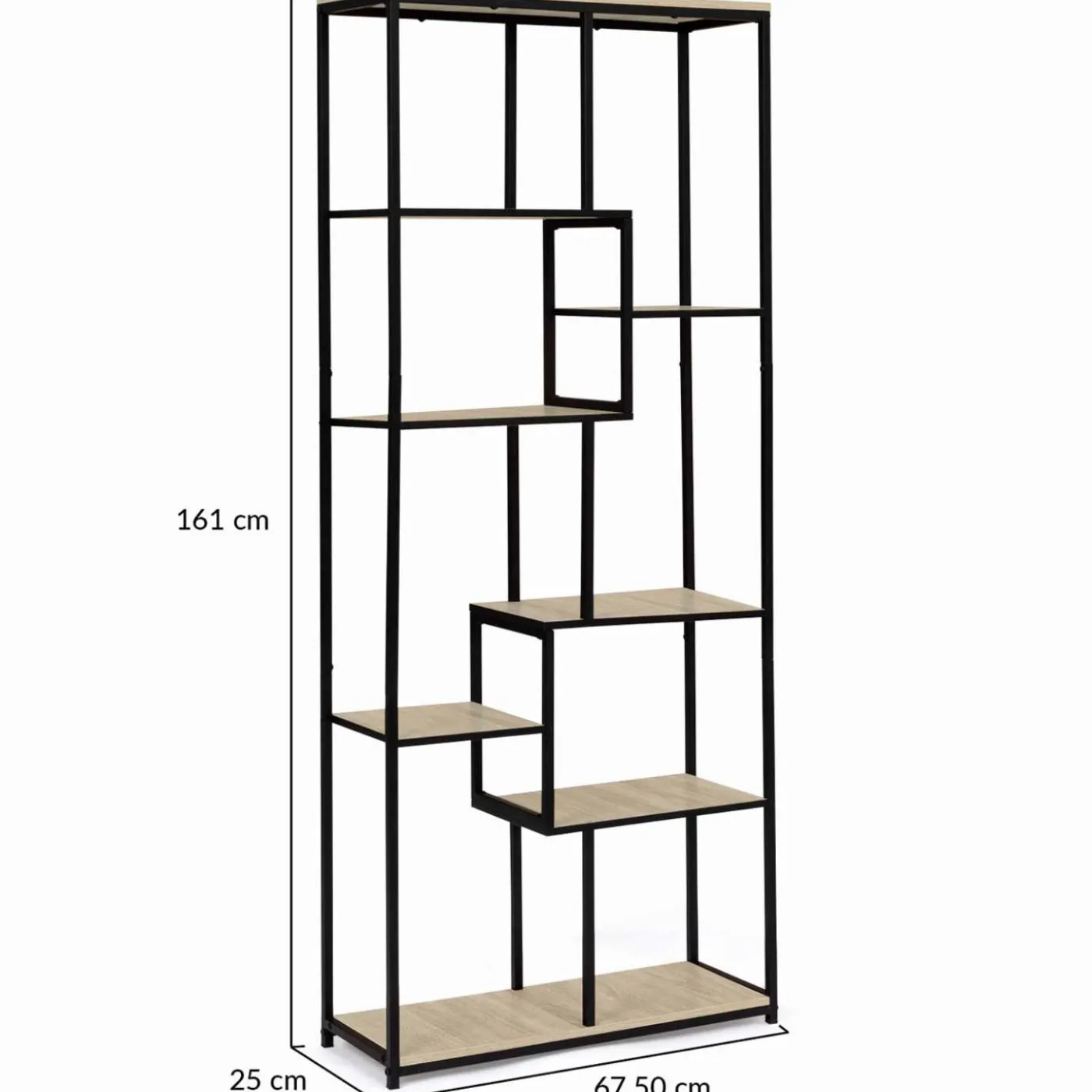 Étagère bibliothèque design industriel 161 cm 8 niveaux asymétrique