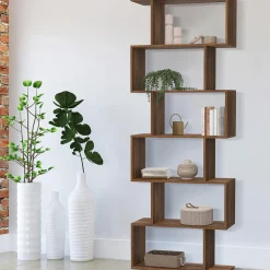 Étagère bibliothèque en forme de S effet noyer 189 cm
