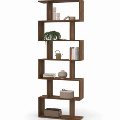 Étagère bibliothèque en forme de S effet noyer 189 cm