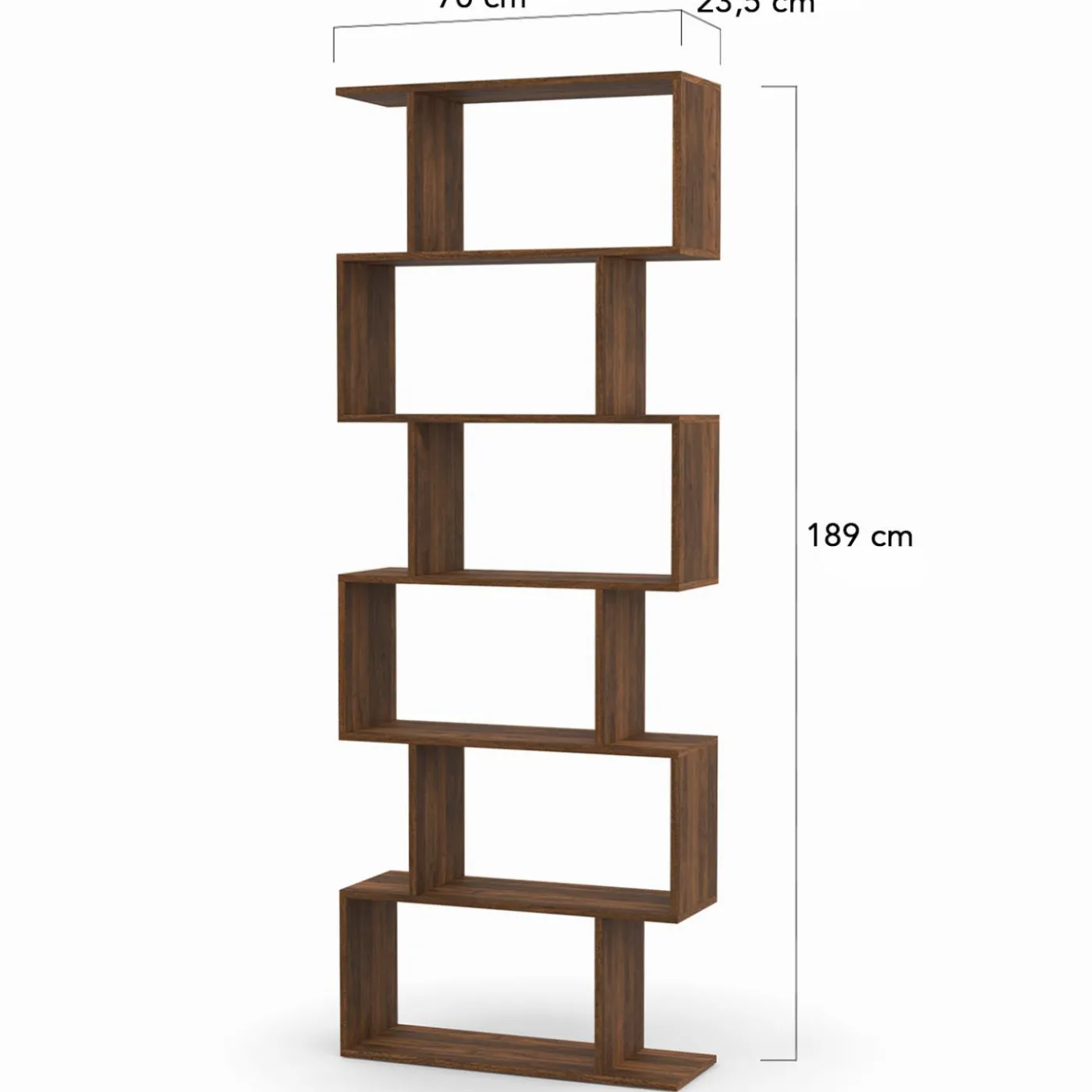 Étagère bibliothèque en forme de S effet noyer 189 cm