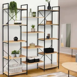 Étagère bibliothèque industrielle bois et métal 170 cm