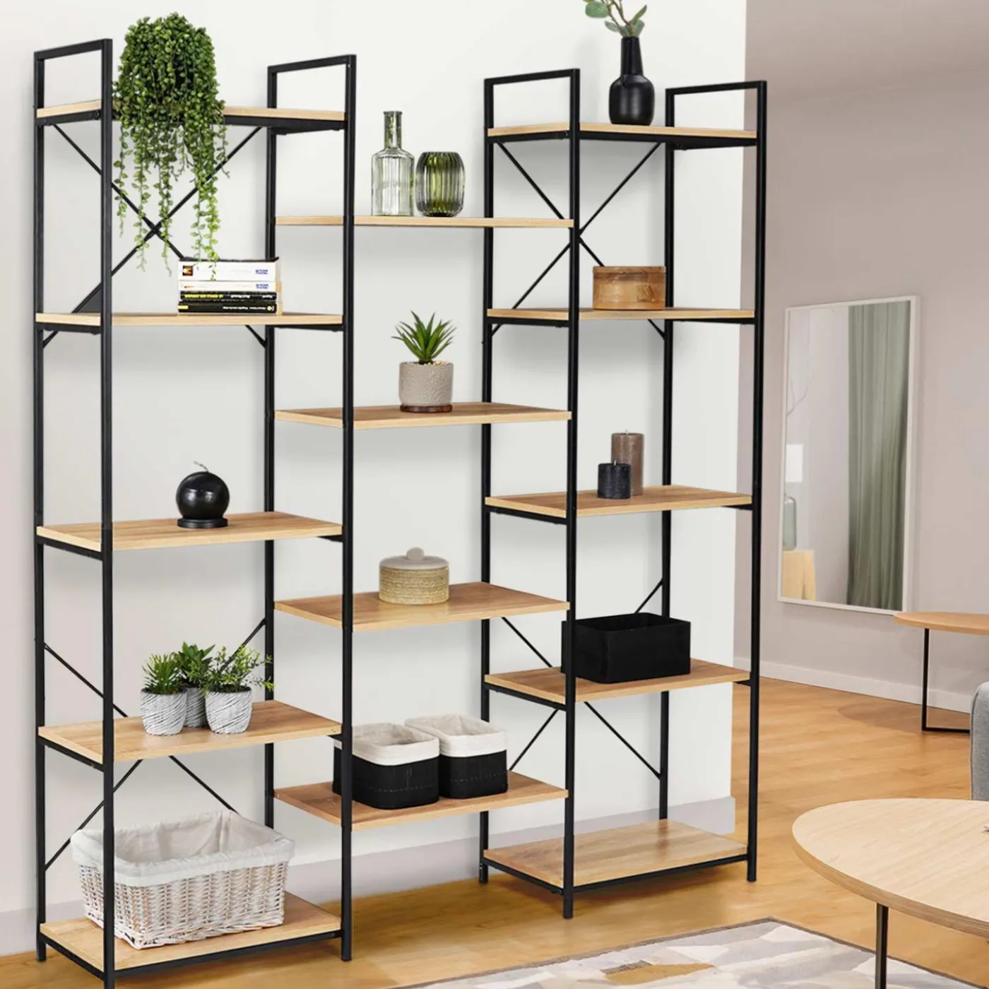 Étagère bibliothèque industrielle bois et métal 170 cm