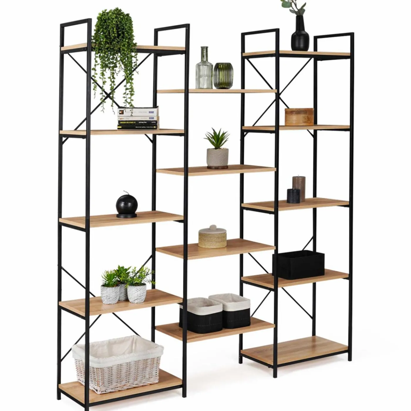 Étagère bibliothèque industrielle bois et métal 170 cm
