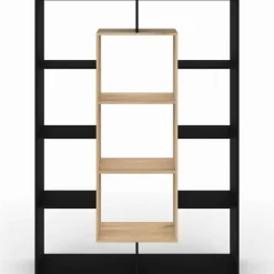 Étagère bibliothèque noire et bois 143 cm 11 compartiments