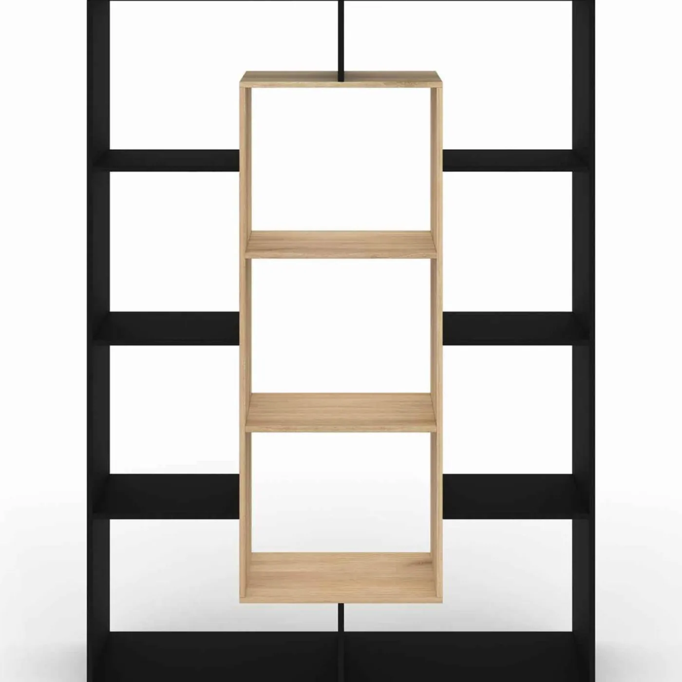 Étagère bibliothèque noire et bois 143 cm 11 compartiments