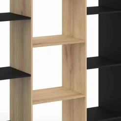 Étagère bibliothèque noire et bois 143 cm 11 compartiments