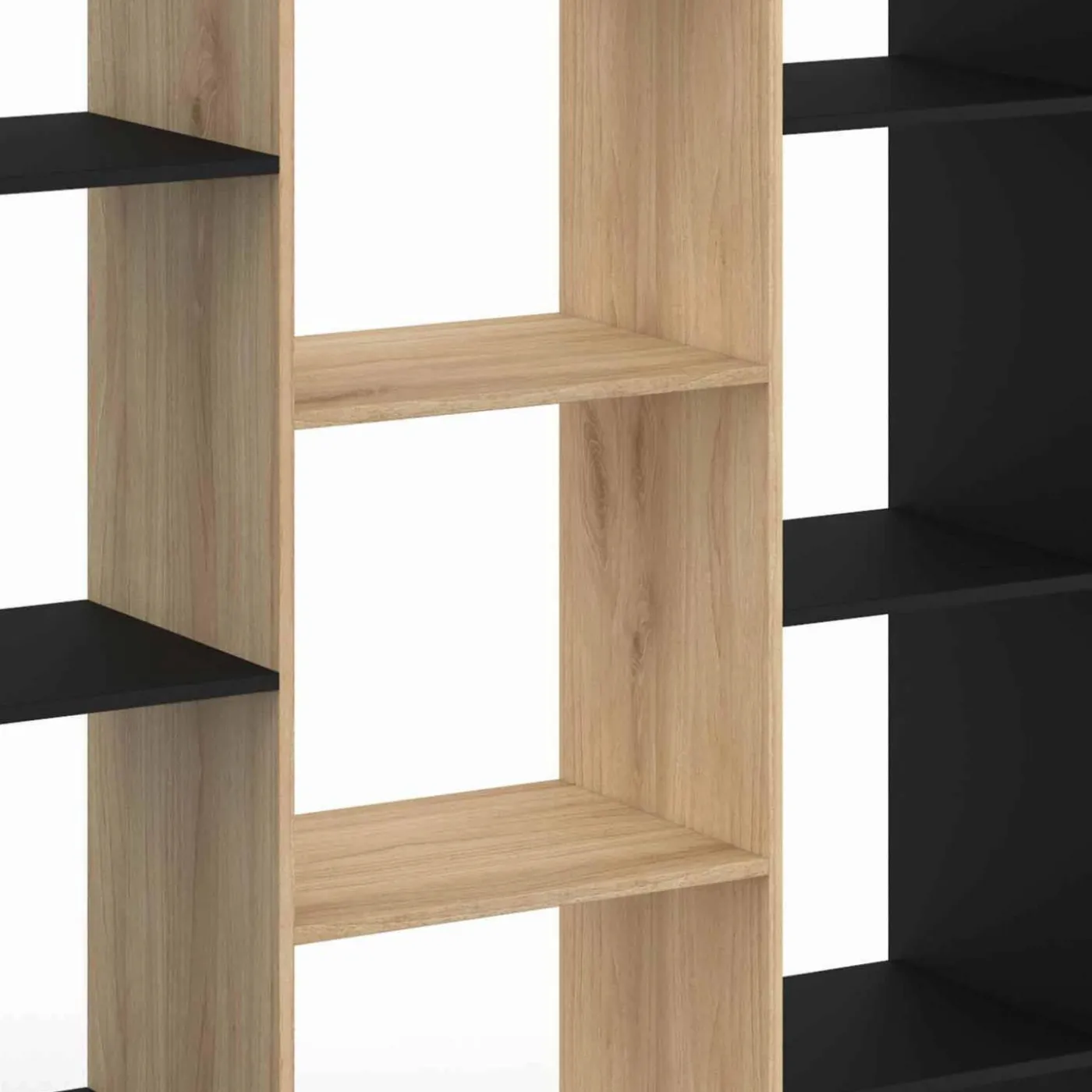 Étagère bibliothèque noire et bois 143 cm 11 compartiments