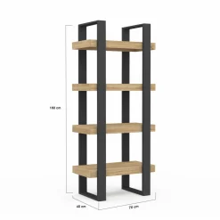 Étagère bibliothèque noire et bois 160 cm