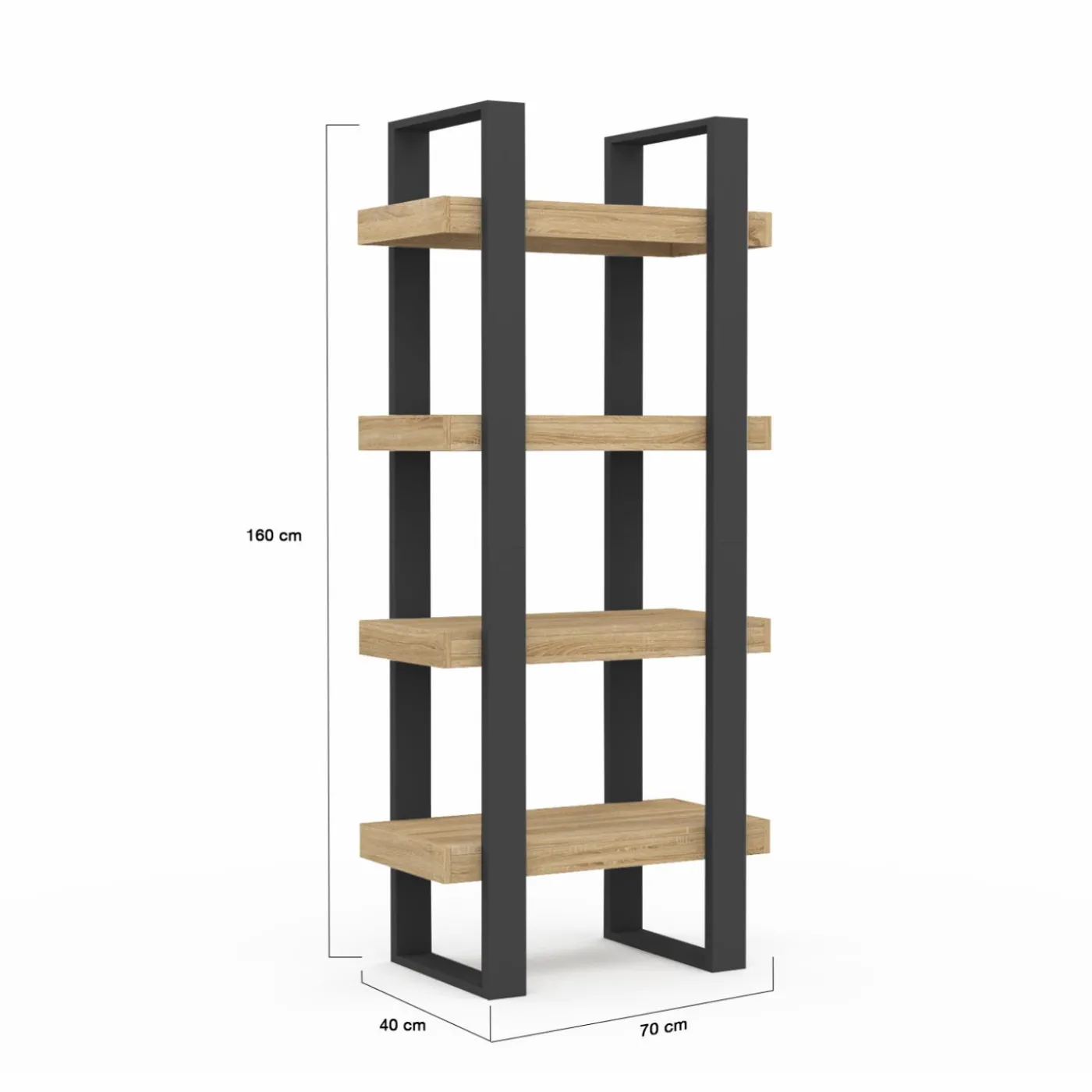 Étagère bibliothèque noire et bois 160 cm