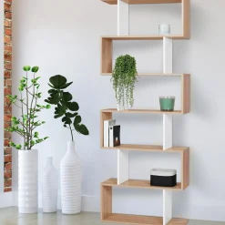 Étagère blanc et bois en S 6 niveaux
