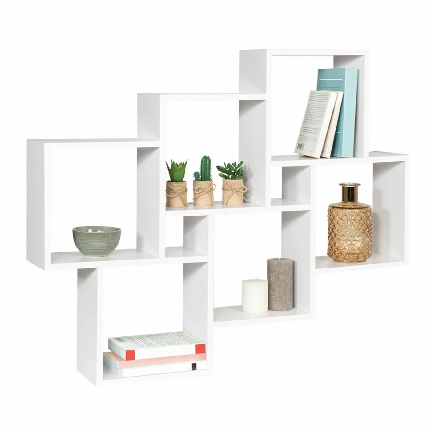 Étagère blanche murale avec 8 cubes