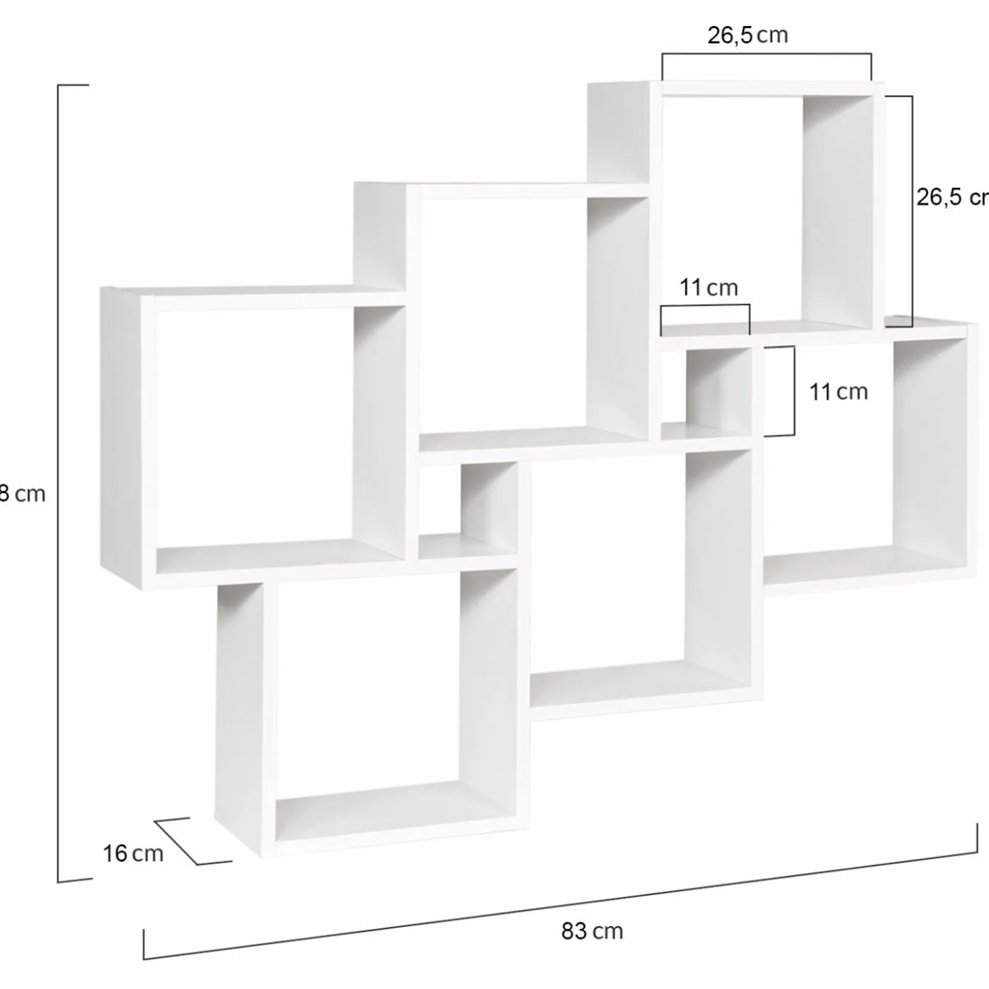 Étagère blanche murale avec 8 cubes