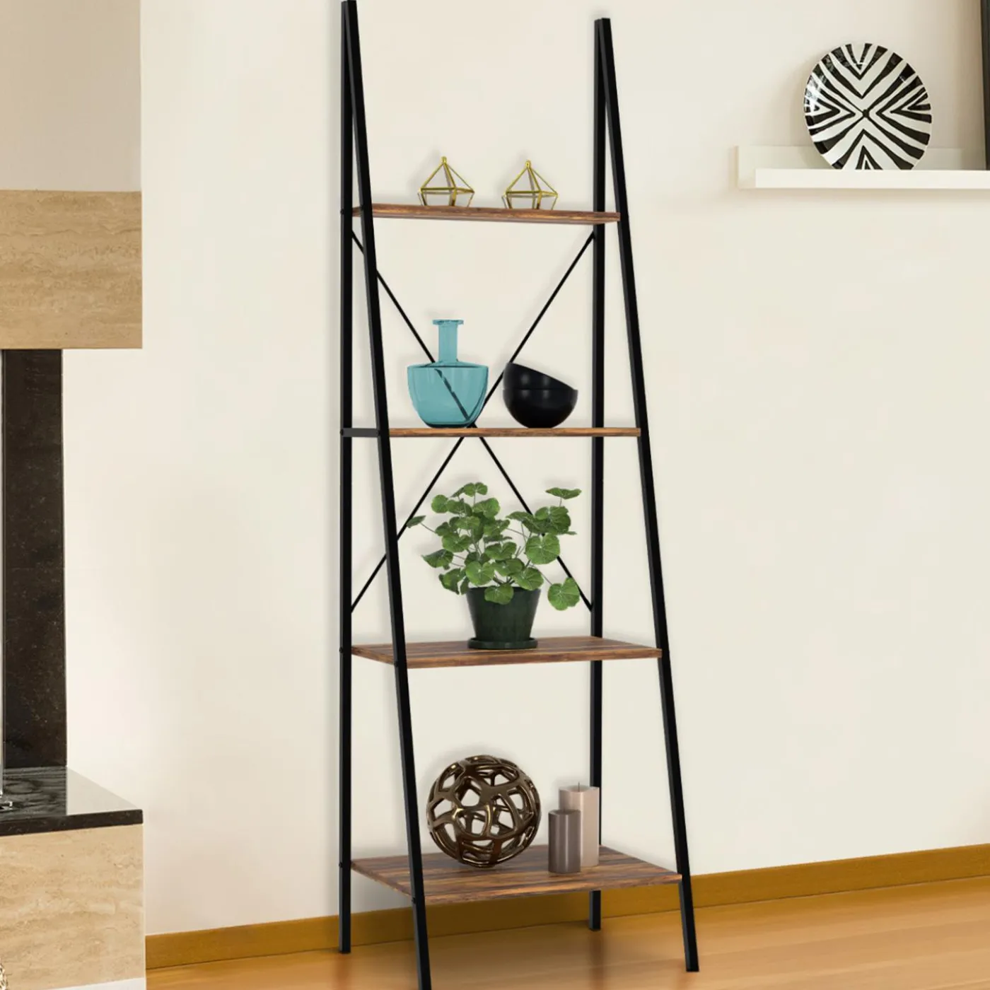 Étagère échelle industrielle effet vieilli 4 niveaux 170 cm