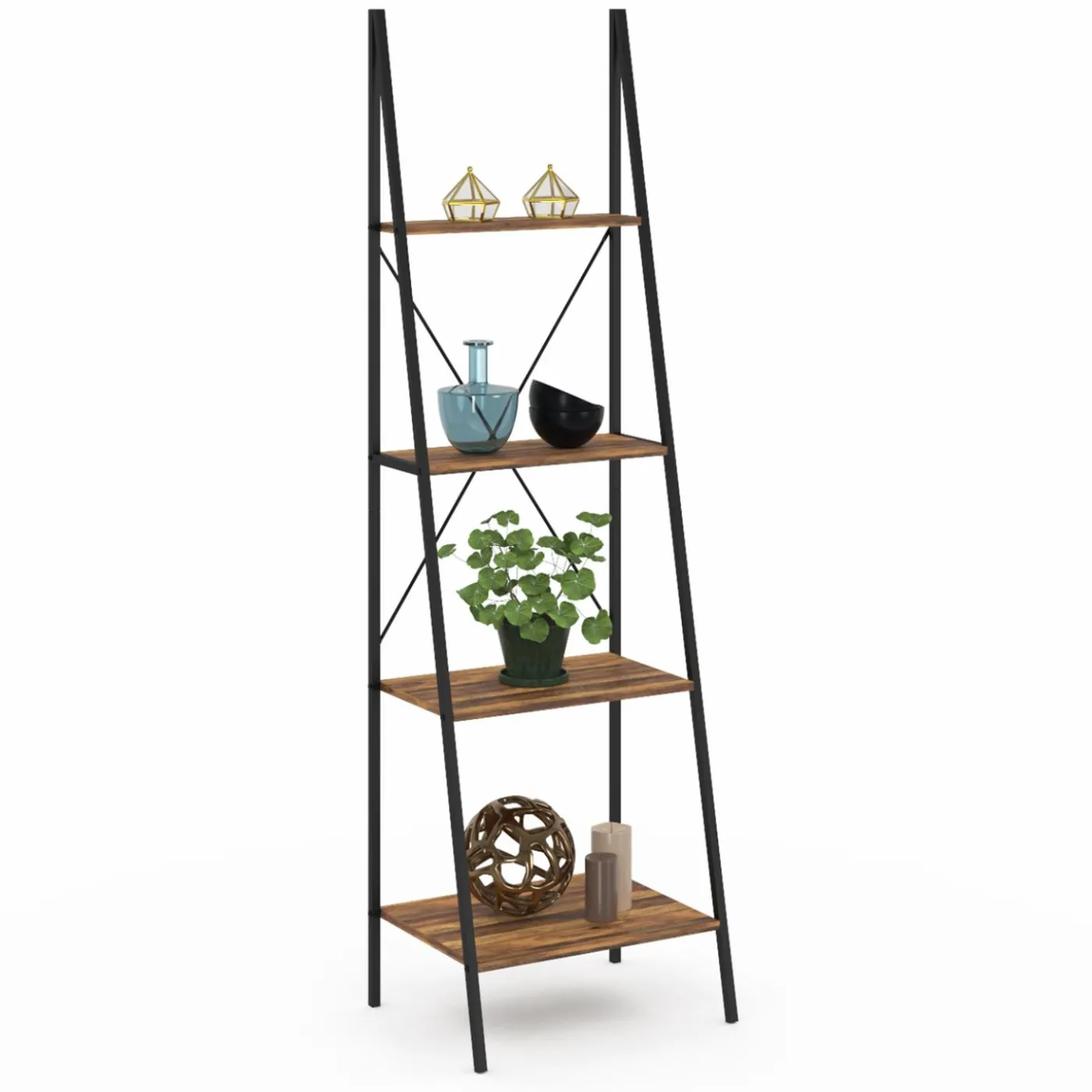 Étagère échelle industrielle effet vieilli 4 niveaux 170 cm