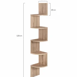 Étagère d’angle murale 5 niveaux façon hêtre