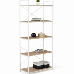 Étagère industrielle bois et métal blanc 5 niveaux