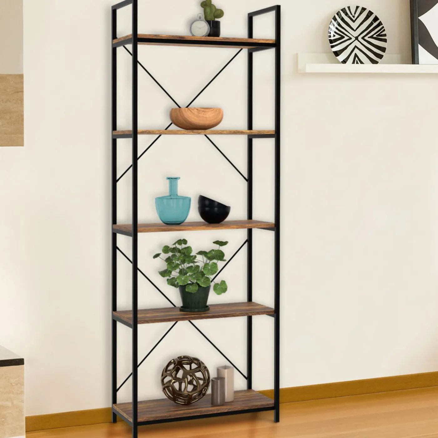 Étagère industrielle effet vieilli 5 niveaux 170 cm