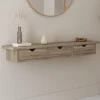 Étagère murale console d'entrée bois façon hêtre 3 tiroirs