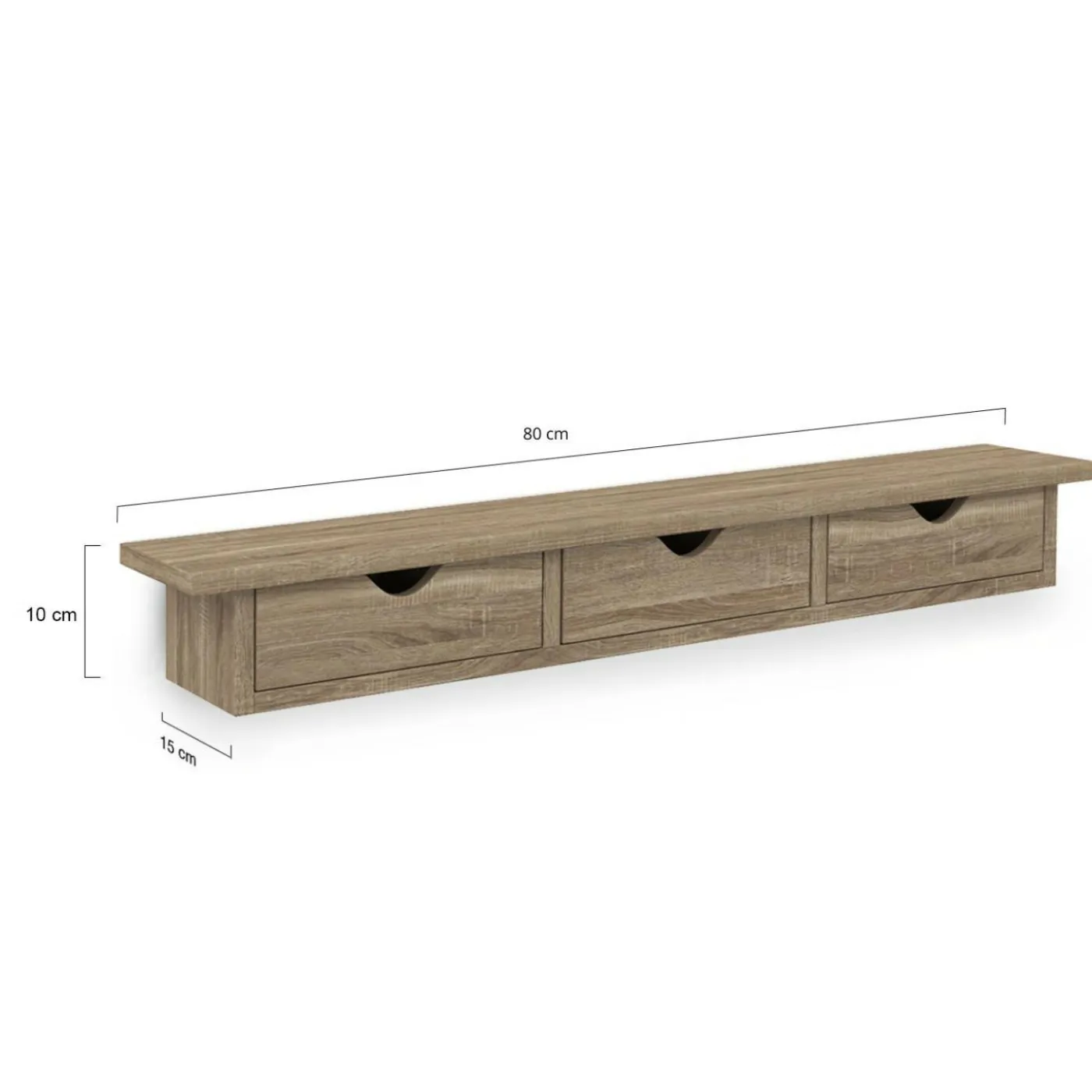 Étagère murale console d'entrée bois façon hêtre 3 tiroirs