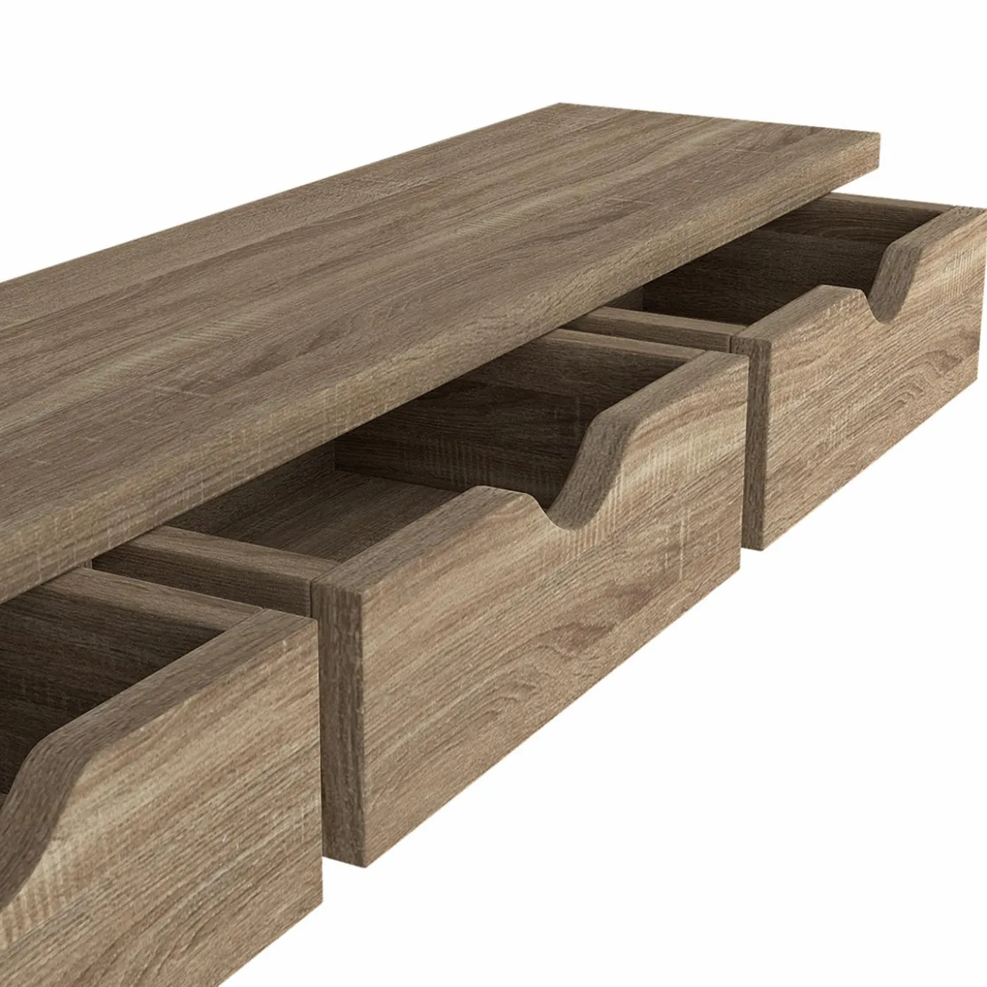 Étagère murale console d'entrée bois façon hêtre 3 tiroirs