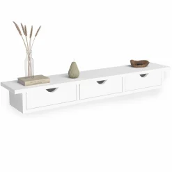 Étagère murale console d'entrée bois blanc 3 tiroirs
