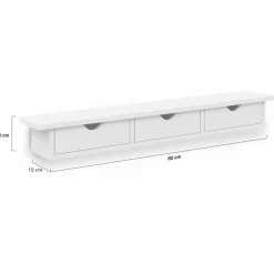 Étagère murale console d'entrée bois blanc 3 tiroirs