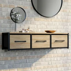 Étagère murale console d'entrée 3 tiroirs design industriel