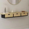Étagère murale console d'entrée effet bois et noir 3 tiroirs