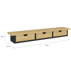 Étagère murale console d'entrée effet bois et noir 3 tiroirs
