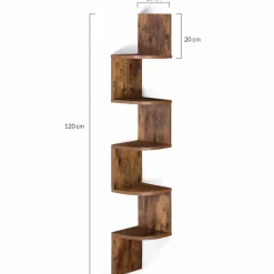 Étagère murale d'angle 5 niveaux façon bois vieilli