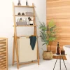 Étagère panier à linge en bambou et tissu écru