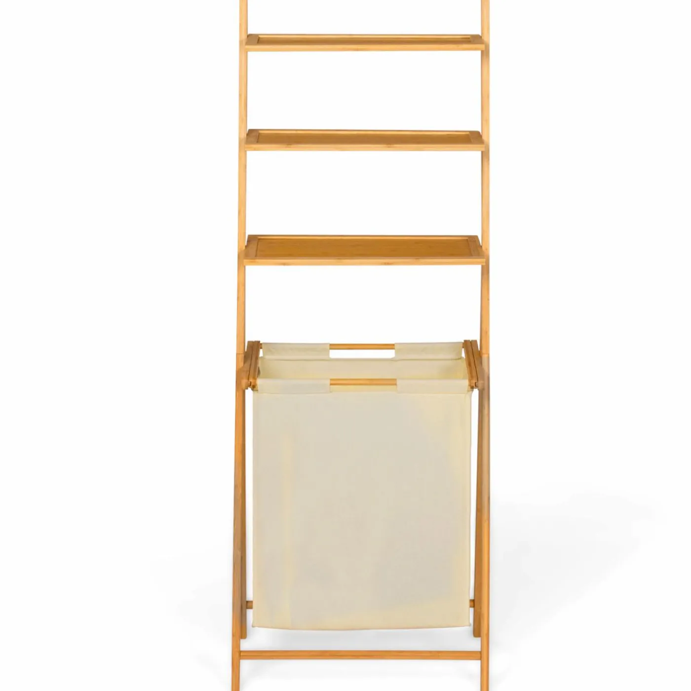 Étagère panier à linge en bambou et tissu écru