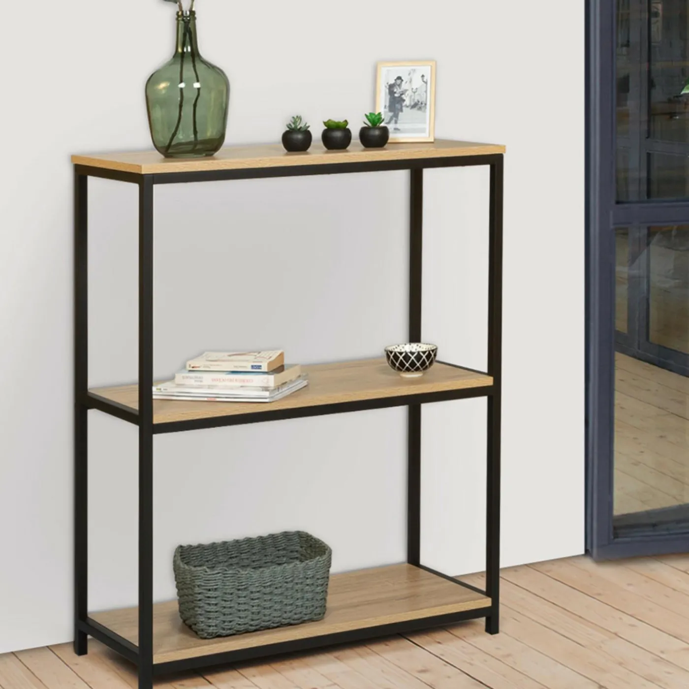 Étagère pour entrée bois et métal noir
