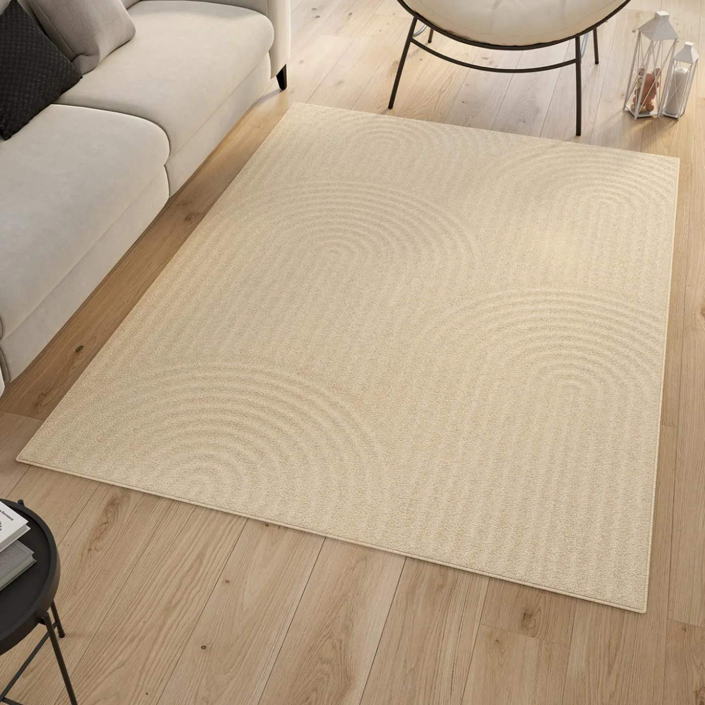 Tapis d'intérieur rectangle à motifs circulaire beige 160 x 220 cm