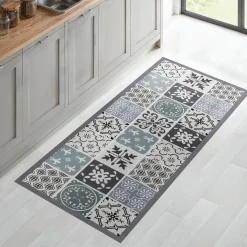 Tapis en vinyle effet carreaux de ciment noir et blanc 66 x 160 cm