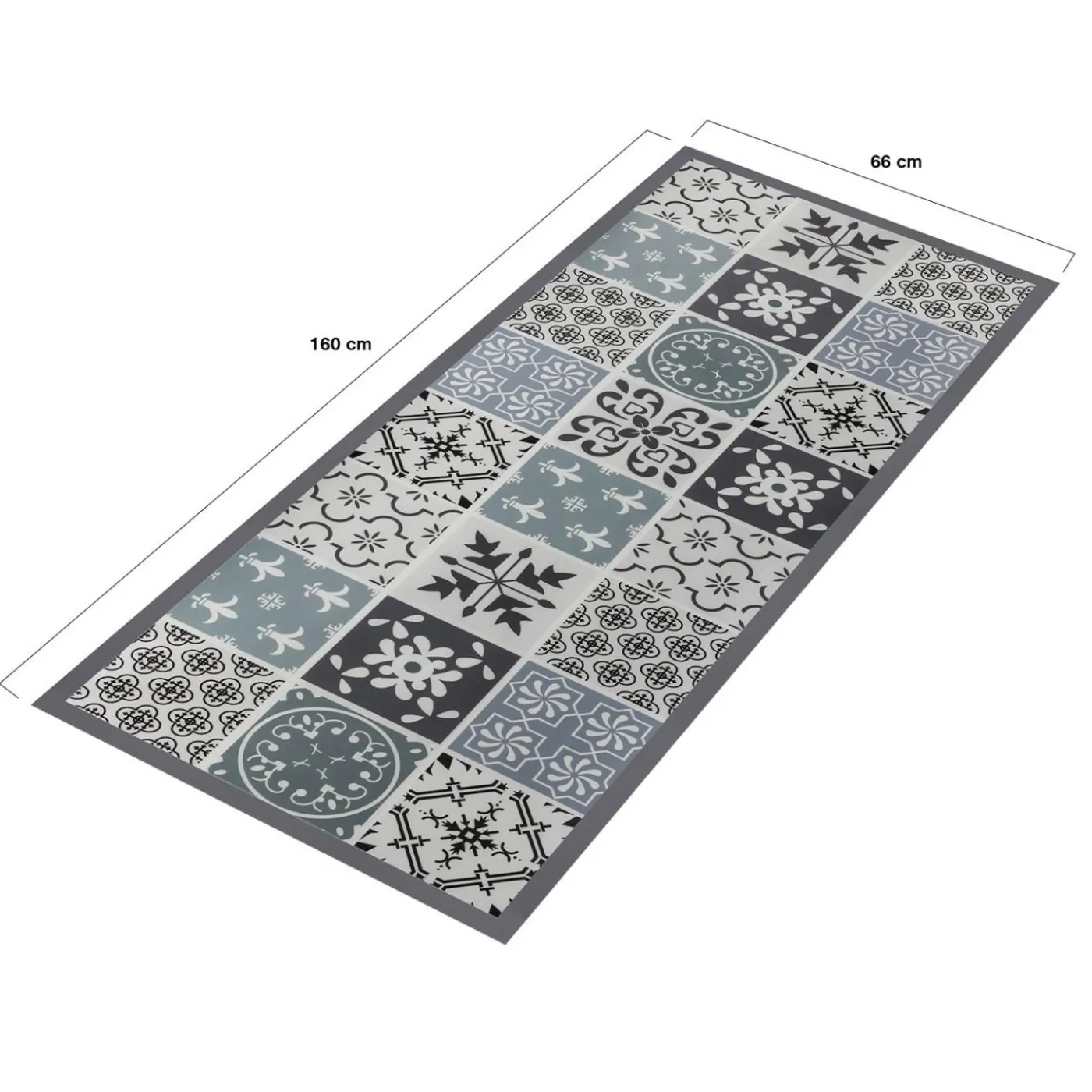Tapis en vinyle effet carreaux de ciment noir et blanc 66 x 160 cm