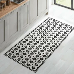 Tapis en vinyle effet mosaïque noir et blanc 66 x 160 cm