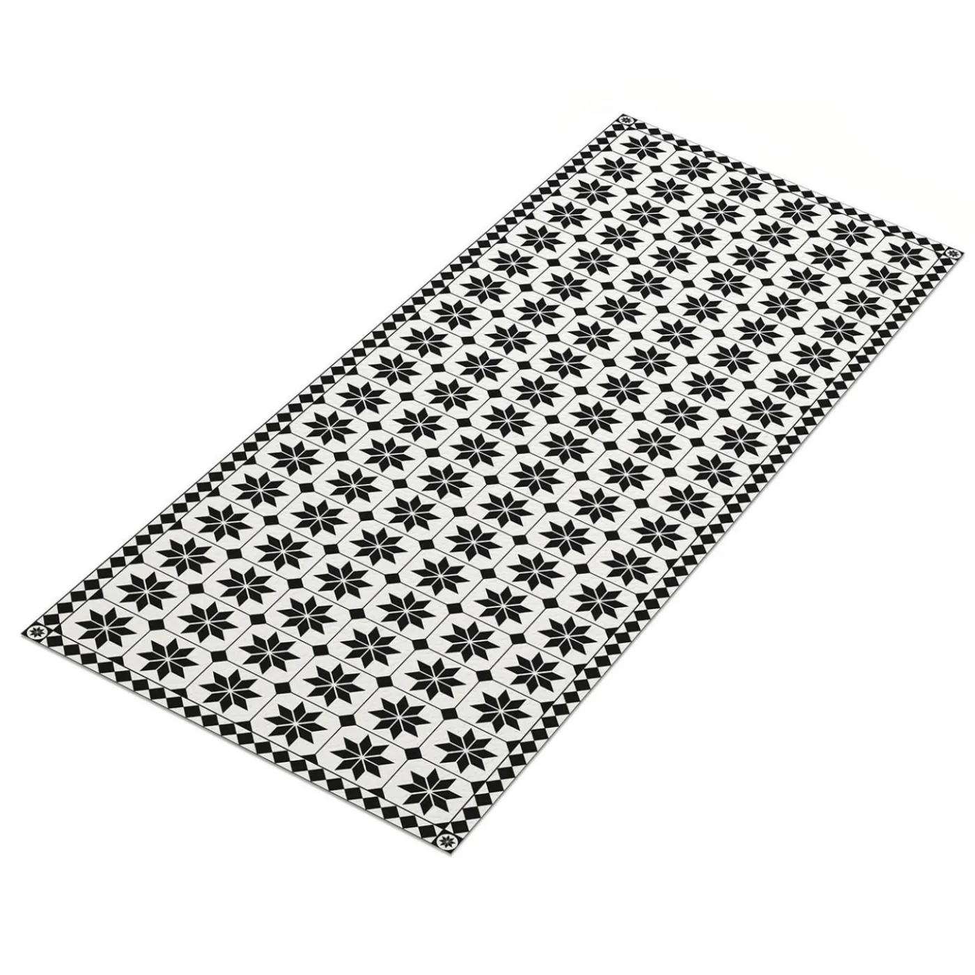 Tapis en vinyle effet mosaïque noir et blanc 66 x 160 cm