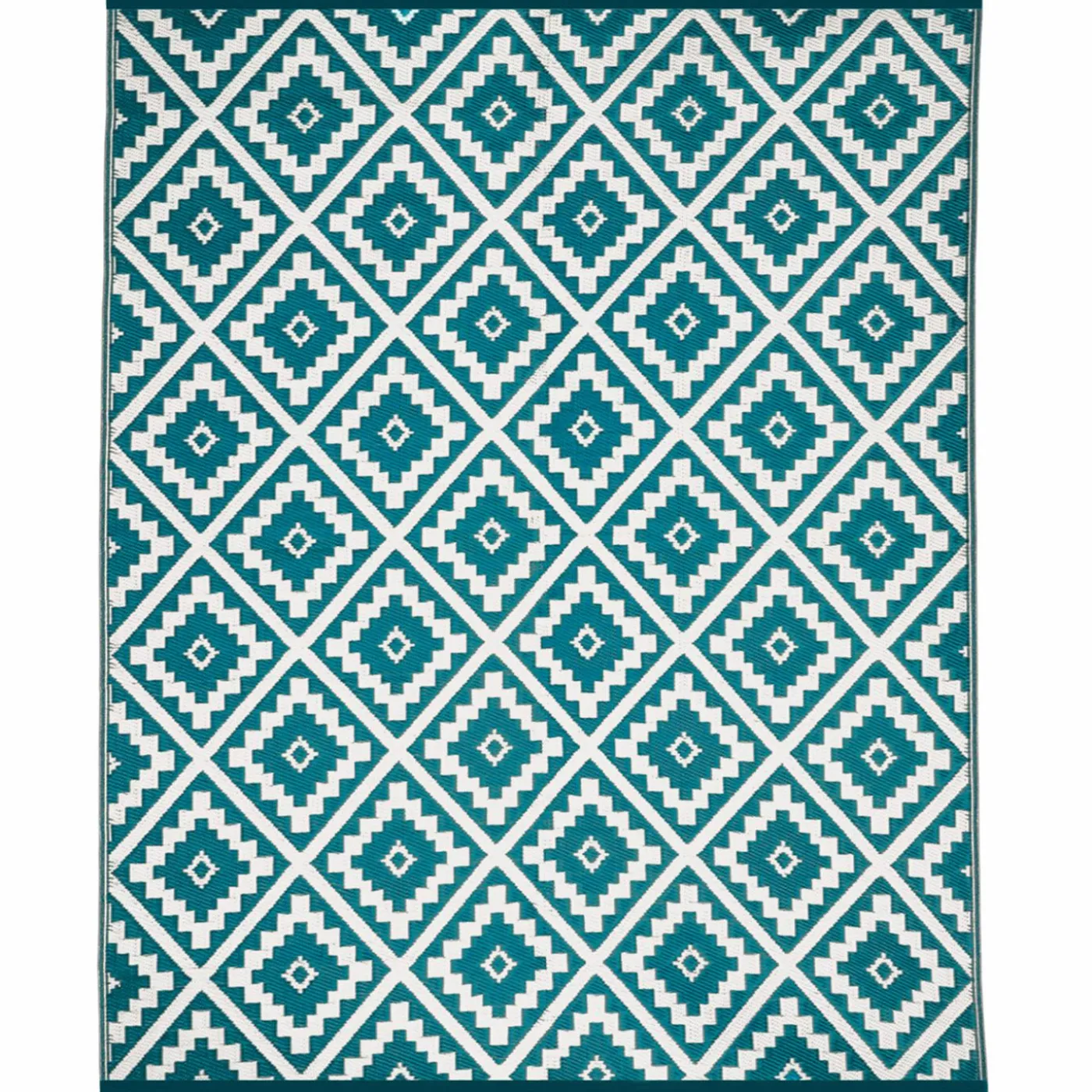 Tapis extérieur bleu canard motifs géométriques 180 x 280 cm