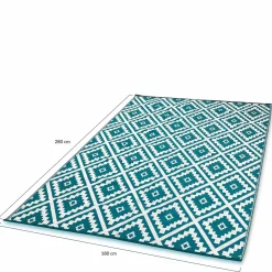 Tapis extérieur bleu canard motifs géométriques 180 x 280 cm