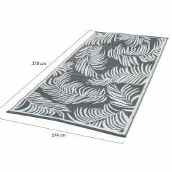 Tapis extérieur gris et blanc motifs tropicaux 270 x 370 cm