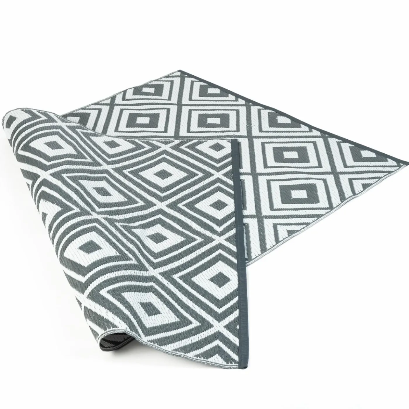 Tapis extérieur jardin motifs géométriques gris et blanc 270 x 370 cm